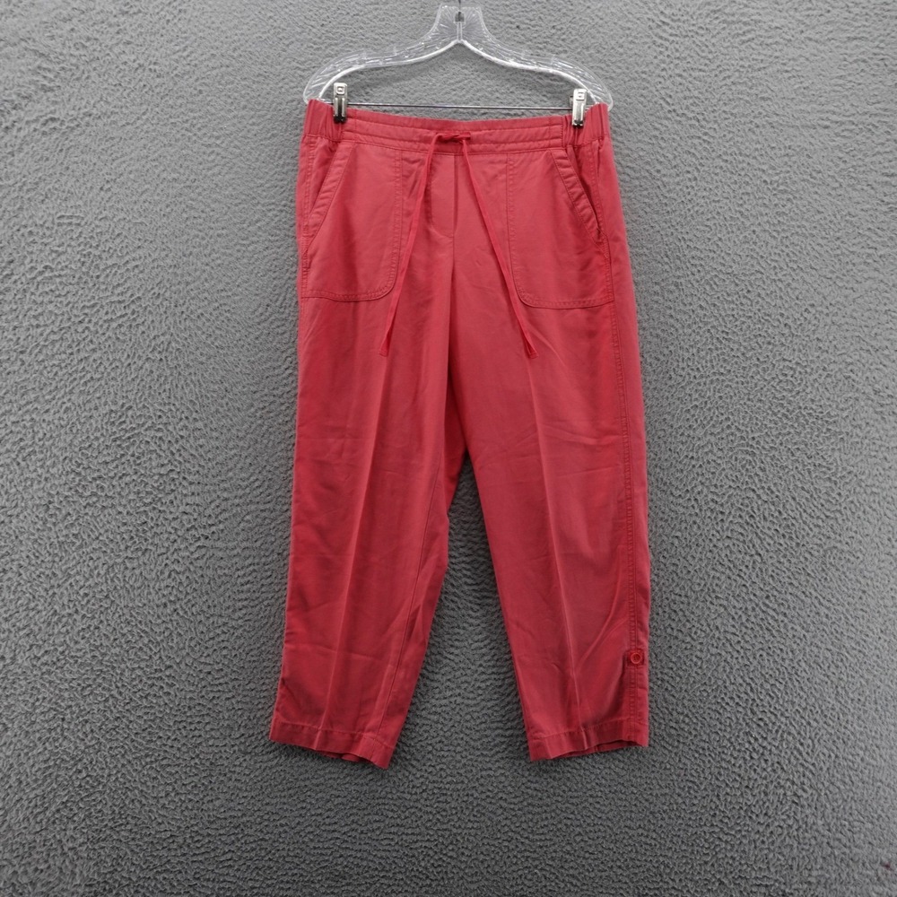 Talbots Chambray Pull On Crop Pants 10 Petite Coral Red Womens Casual Coastal